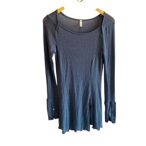 FREE PEOPLE Gray Ribbed Long Sleeve Mini Dress